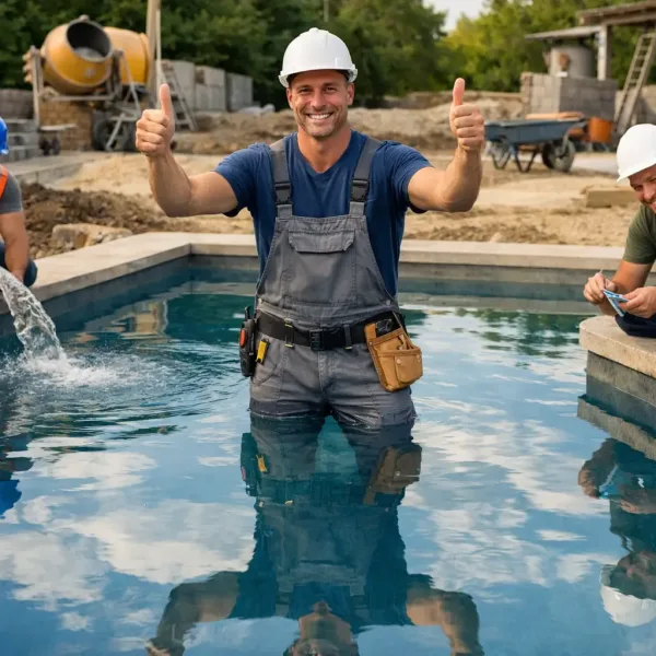 Отражение неба в воде бетонного бассейна