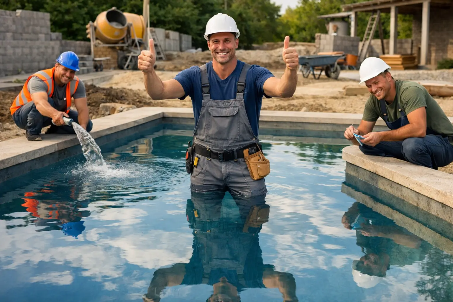 Отражение неба в воде бетонного бассейна