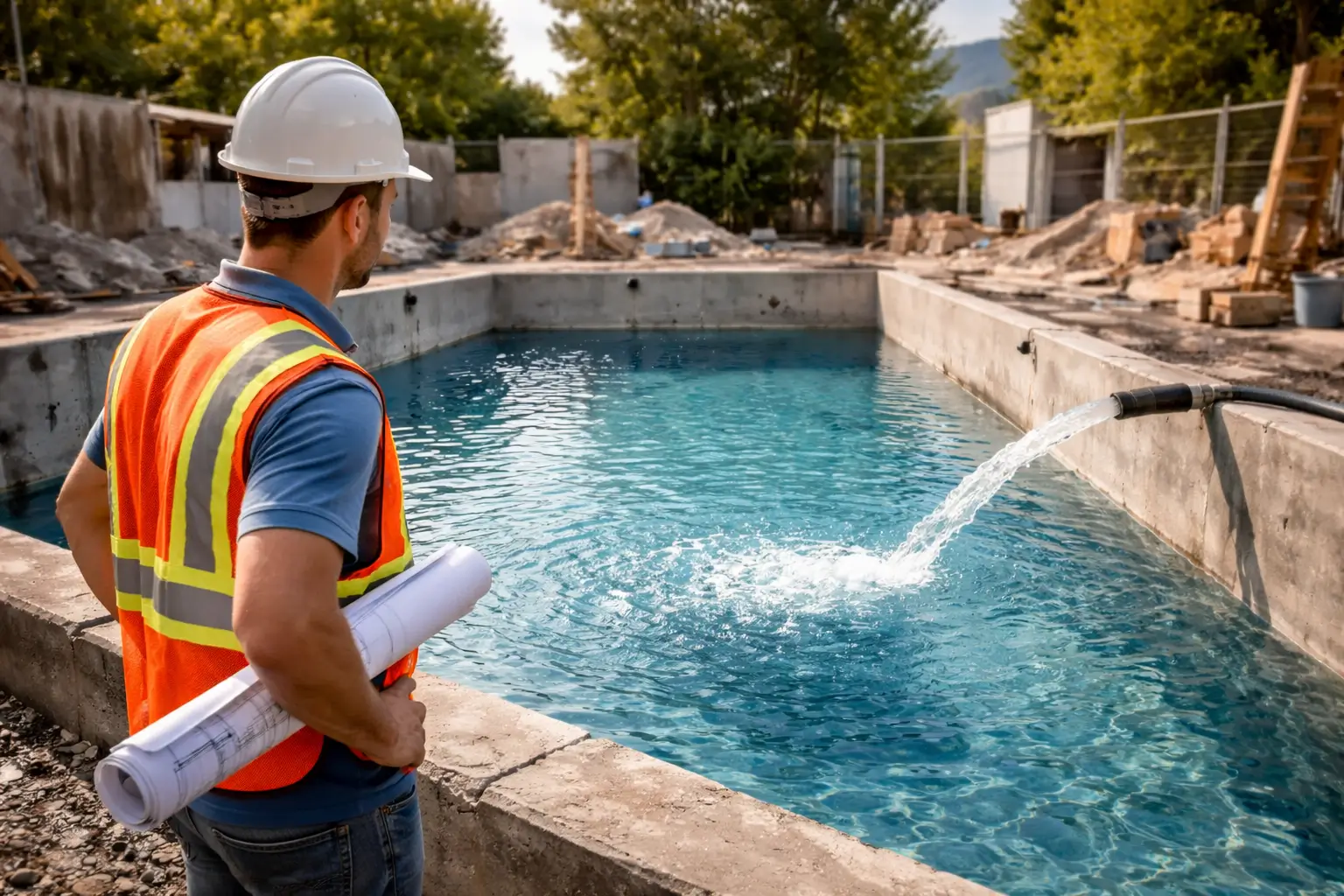 Наблюдение за наполнением бетонного бассейна