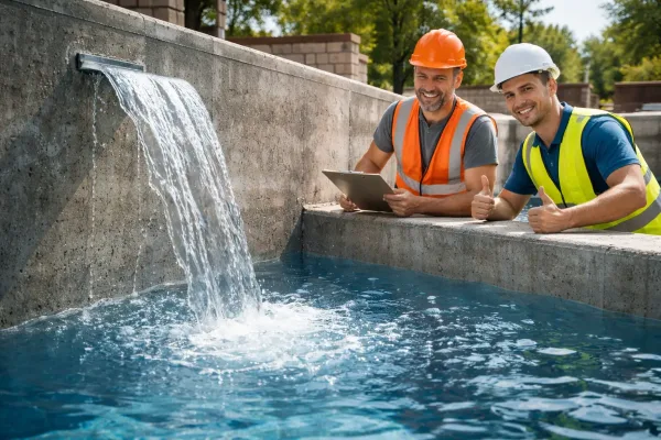 Тестирование стенок бетонного бассейна водой