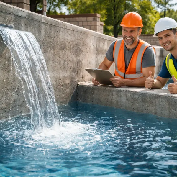 Тестирование стенок бетонного бассейна водой