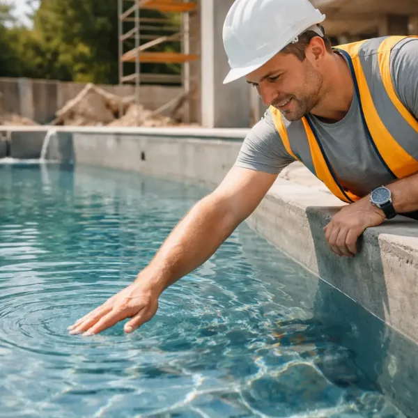 Финальная проверка воды в бетонном бассейне