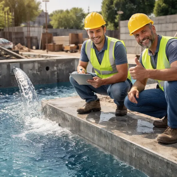 Влажная бетонная поверхность чаши бассейна