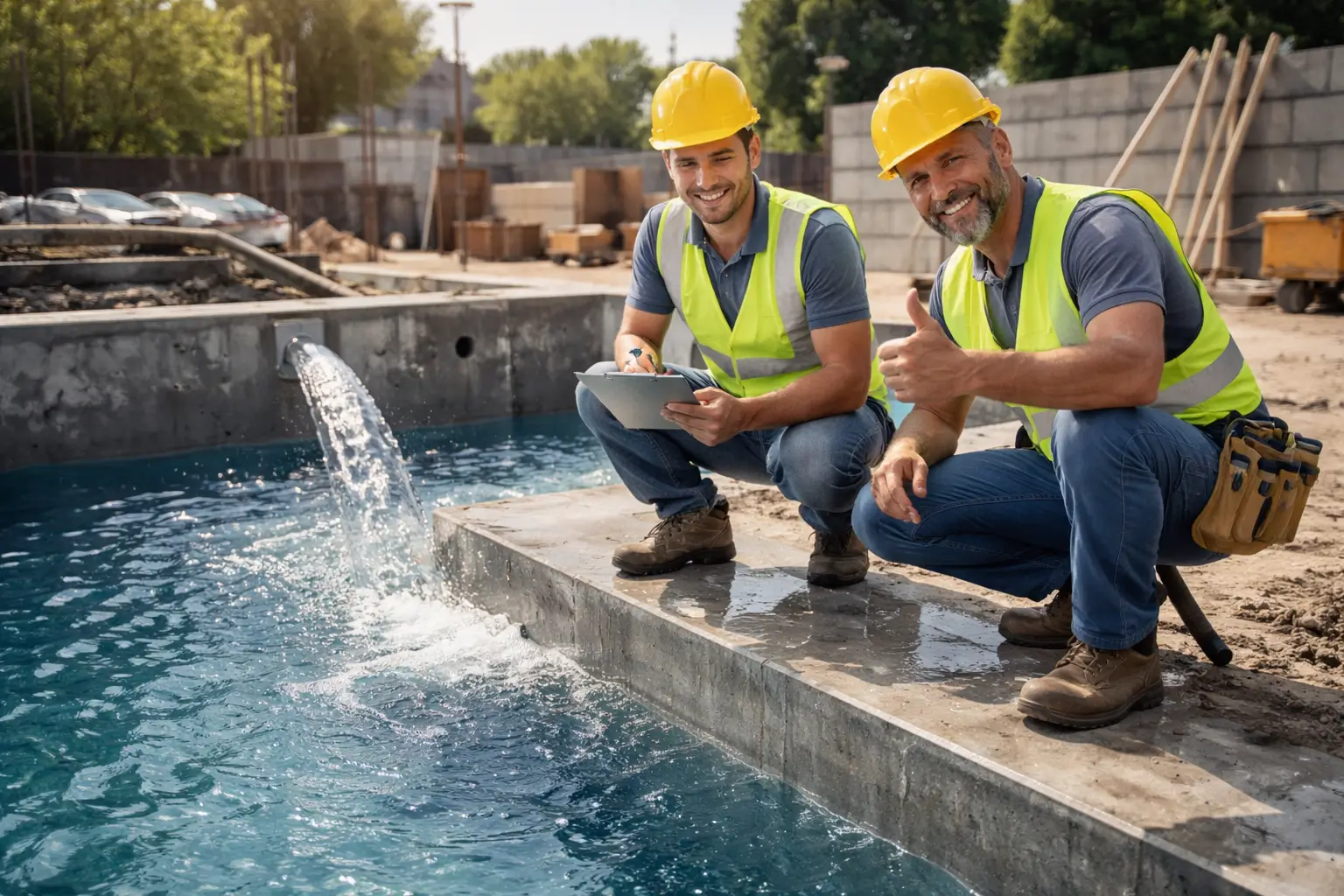 Влажная бетонная поверхность чаши бассейна