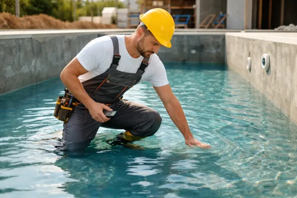 Проверка бетонного бассейна изнутри чаши