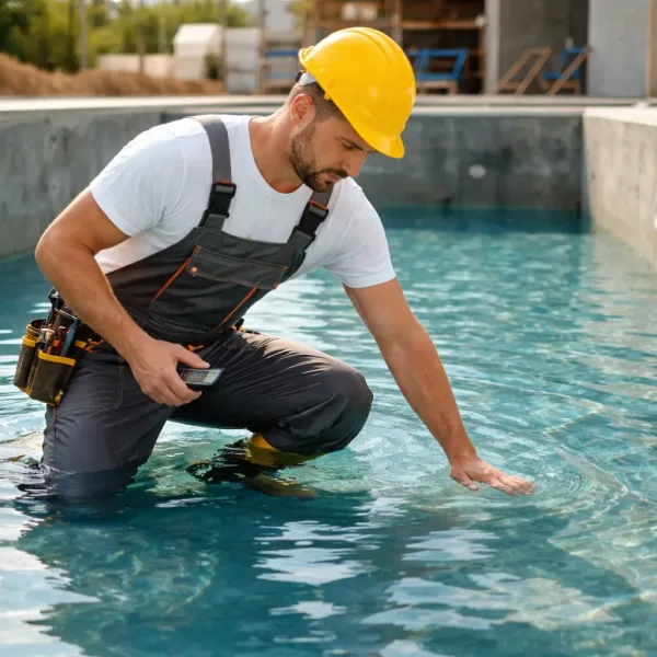 Проверка бетонного бассейна изнутри чаши